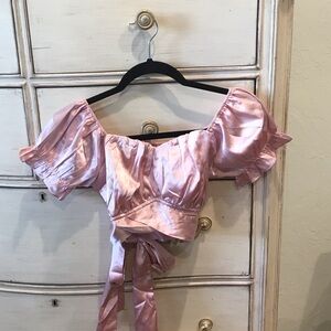 Elegant Off-Shoulder Satin Blouse in Pink
